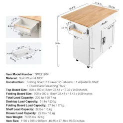 DUOKU Köksö>Köksö vagn - - SR221264 - Massivt Trä - Vit - Mobil Förvaring
