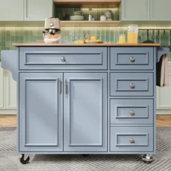 Köksö>Köksö 110x45-75x92cm blå - Modernt multifunktionellt skåp med vintagemönster, kan användas som matbord/serveringsvagn, förvaringsutrymme