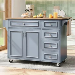 Köksö>Köksö 110x45-75x92cm blå - Modernt multifunktionellt skåp med vintagemönster, kan användas som matbord/serveringsvagn, förvaringsutrymme