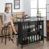 Northix Småbord>Köksbarbord med 2 vinställ & 6 glashållare & justerbara fötter 120 x 50 x 106,5 cm svart