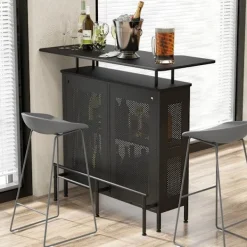 Northix Småbord>Köksbarbord med 2 vinställ & 6 glashållare & justerbara fötter 120 x 50 x 106,5 cm svart