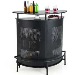 Northio Köksö>Köksbarbord med förvaringsutrymme & fotstöd & justerbara fötter köksbänk bänkstång svart