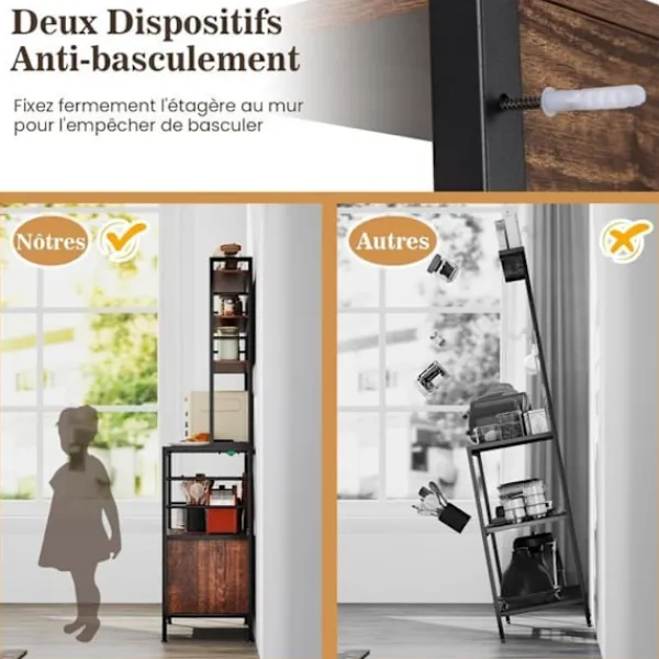 COSTWAY Sideboards>Köksbuffé med eluttag , vinflaskshållare, metallram, för vardagsrum och sovrum,