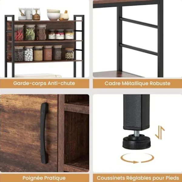 COSTWAY Sideboards>Köksbuffé med eluttag , vinflaskshållare, metallram, för vardagsrum och sovrum,