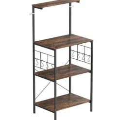 Northio Köksö>Kökshylla, 4 nivåer, bänkskiva, 8 krokar, metall, brun/svart