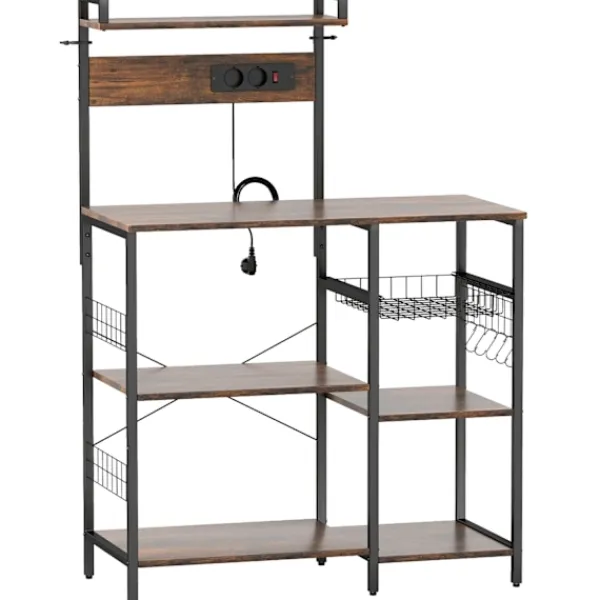 Northio Köksö>Kökshylla med 2 uttag, 5 krokar, 5 nivåer, stål