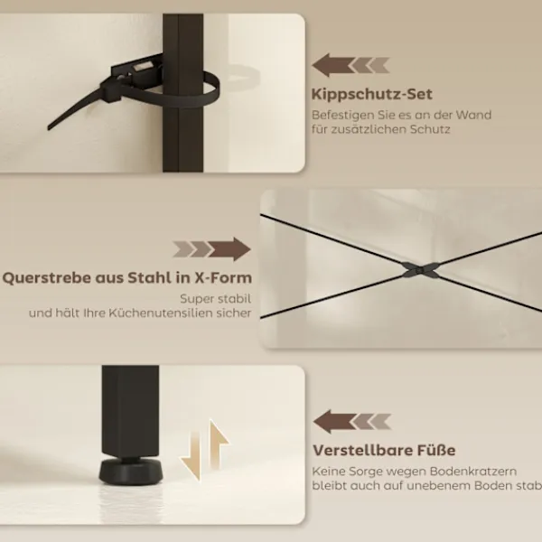 Northio Köksö>Kökshylla med 2 uttag, 5 krokar, 5 nivåer, stål