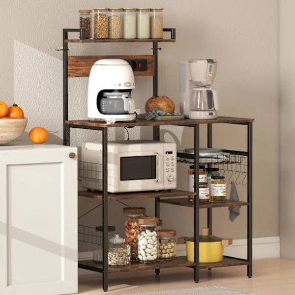 Northio Köksö>Kökshylla med 2 uttag, 5 krokar, 5 nivåer, stål