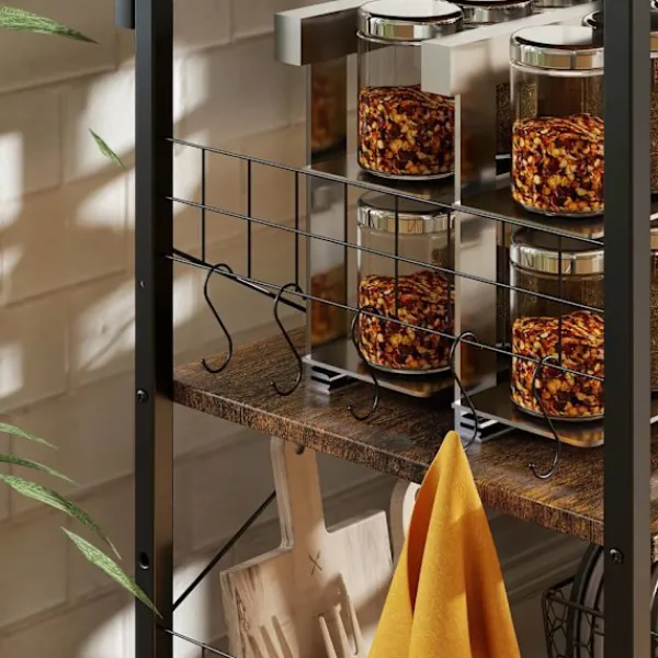 Northio Köksö>Kökshylla med 2 uttag, 5 krokar, 5 nivåer, stål