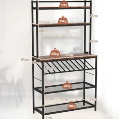 Northio Köksö>Kökshylla med vinhållare upp till 10 flaskor & bänkskiva & 5 hyllor bakarställ brun