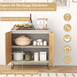 COSTWAY Sideboards>Köksskänk 80 x 40 x 80 cm , Dörrar, Metallfötter, Förvaringsenhet för Vardagsrum Matsal Entré, Vit