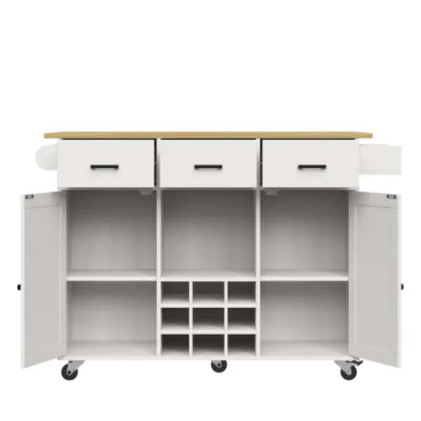 Köksö>Köksvagn med avtagbar arbetsyta, handdukshållare & kryddhylla, justerbara avdelare, vit, trälook