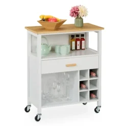 Northix Köksö>Köksövagn med bambu-topp och vinställ