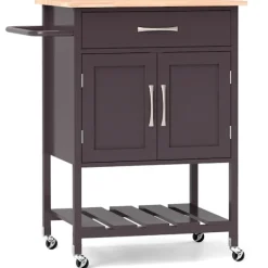 B2X Köksö>Köksvagn med bänkskiva, serveringsvagn med hjul, vagn med låda, brun