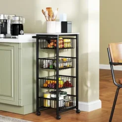 Northio Köksö>Köksvagn med hjul, 4 stålkorgar, MDF-topp