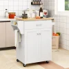 COSTWAY Köksö>Köksvagn med hjul , Låda, Förvaringsskåp, Kryddställ, Handduksställ, Justerbar hylla, Vit