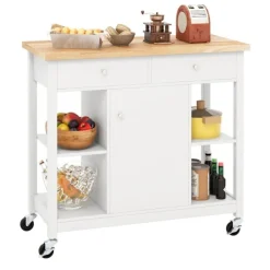 Northix Köksö>Köksvagn med hjul Köksö med bänkskiva Serveringsvagn med 2 lådor 99 x 46 x 90 cm Vit