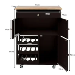 Northix Köksö>Köksvagn med låda, 3-vånings vinställ, träskiva