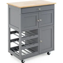 Northix Köksö>Köksvagn med lådor & 3-vånings vinställ, grå