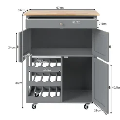 Northix Köksö>Köksvagn med lådor & 3-vånings vinställ, grå
