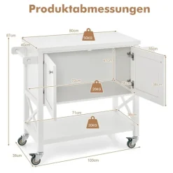 Northix Köksö>Köksvagn med skåp & hylla & handdukshållare & kryddställ serveringsvagn vit