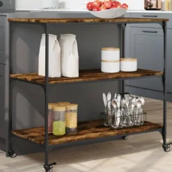 vidaXL Köksö>Köksvagn rökfärgad ek 102x50x95 cm konstruerat trä