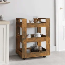 vidaXL Köksö>Köksvagn rökfärgad ek 60x45x80 cm konstruerat trä