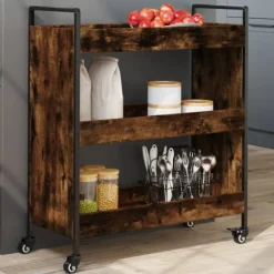 vidaXL Köksö>Köksvagn rökfärgad ek 70x30x82 cm konstruerat trä