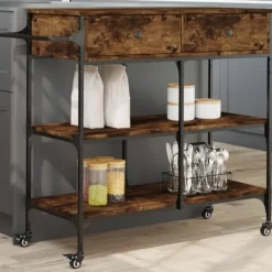 vidaXL Köksö>Köksvagn rökfärgad ek 105x42x95 cm konstruerat trä