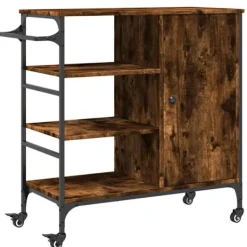 vidaXL Köksö>Köksvagn rökfärgad ek 87,5x38,5x84,5 cm konstruerat trä