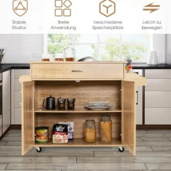 B2X Köksö>Köksvagn rullande förvaringsvagn med låsbara gummihjul natur