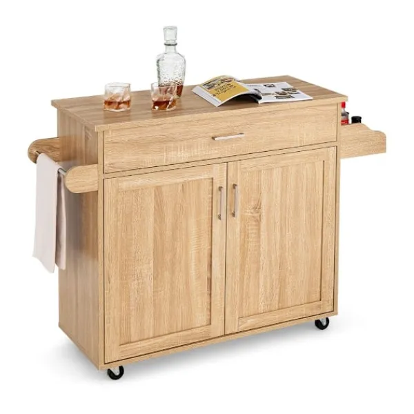 B2X Köksö>Köksvagn rullande förvaringsvagn med låsbara gummihjul natur