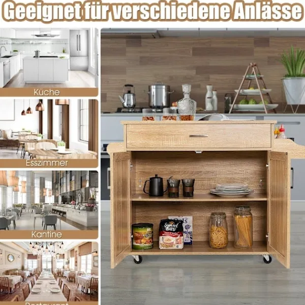 B2X Köksö>Köksvagn rullande förvaringsvagn med låsbara gummihjul natur