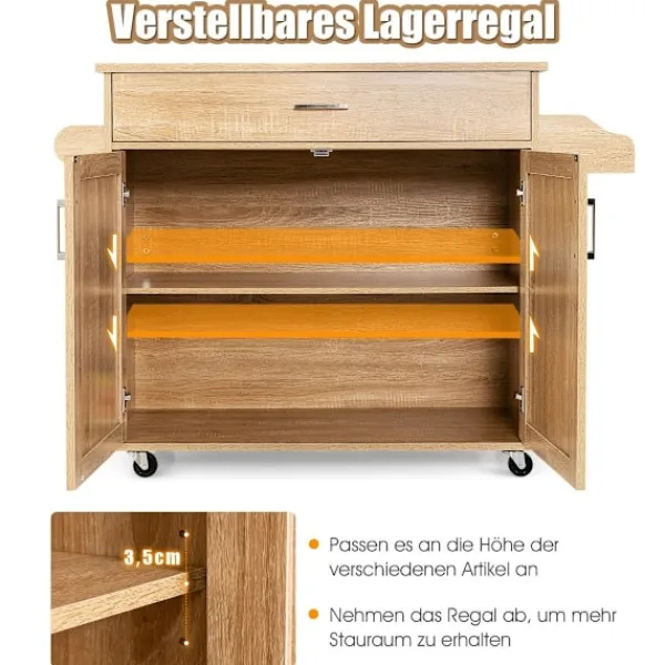 B2X Köksö>Köksvagn rullande förvaringsvagn med låsbara gummihjul natur