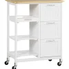 Northio Köksö>Köksvagn, serveringsvagn med 3 lådor, 3 våningar, bänkskiva, köksvagn, förvaringsvagn, vit, 67 x 37 x 85 cm
