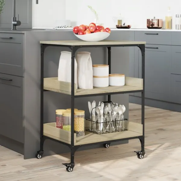 vidaXL Köksö>Köksvagn sonoma-ek 60x41x80,5 cm konstruerat trä