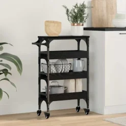 vidaXL Köksö>Köksvagn Svart Ek 53 x 20 x 76 cm Konstruerat trä