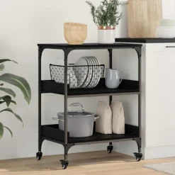 vidaXL Köksö>Köksvagn Svart Ek 60 x 41 x 80.5 cm Konstruerat trä