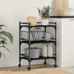 vidaXL Köksö>Köksvagn Svart Ek 50 x 35 x 75.5 cm Konstruerat trä