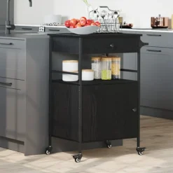 vidaXL Köksö>Köksvagn Svart Ek 56 x 43 x 89,5 cm Konstruerat trä