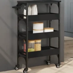 vidaXL Köksö>Köksvagn svart 53x20x76 cm konstruerat trä