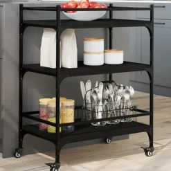 vidaXL Köksö>Köksvagn svart 65x40x86,5 cm konstruerat trä