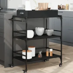 vidaXL Köksö>Köksvagn svart 81,5x41x92,5 cm konstruerat trä