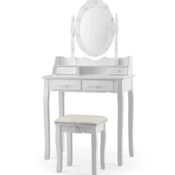 Northix Sminkbord>Klassiskt sminkbordsset med pall LED-lampor kosmetikabord 75 x 40 x 146 cm vit
