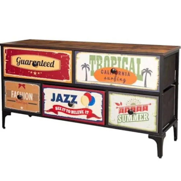 AKTIVE Byråer>Kommod - AKTIV - Vintage - 5 Lådor - 103x30x56 cm - Svart Metall