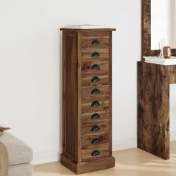 vidaXL Byråer>Kommode med låda Brun 35 x 30 x 110 cm Massivt teakträ