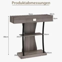 Northio Småbord>Konsolbord i trä med lådor & metallstomme & 2 hyllor & tippskydd grå