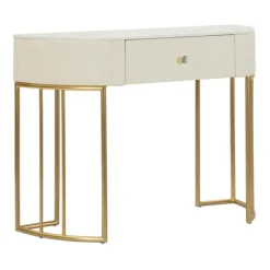 B2X Sminkbord>Konsolbord, quiltat konstläder, guldfärgade ben, 100x40x75 cm
