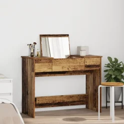 vidaXL Sminkbord>Kosmetiktabell med låda med spegel Gammalt trä 100 x 45 x 76 cm