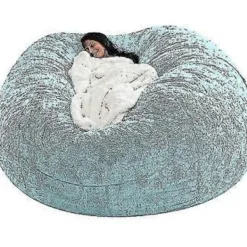 Sittsäckar>Lat soffa Sittpuff Konstgjord päls Sittpuff Bönpåse Soffa (135cm*65cm himmelsblå)